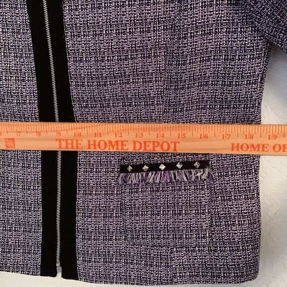 Tahari Purple White/Black Tweed Blazer with Modern Zipper Size 10 P - Picture 5 of 12